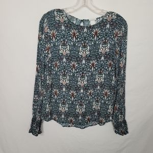 Morris & Co. X H&M Women's 10 Green Victorian Floral Long Sleeve Viscose Blouse